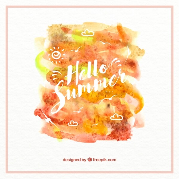 你好夏季橙色水彩海报
