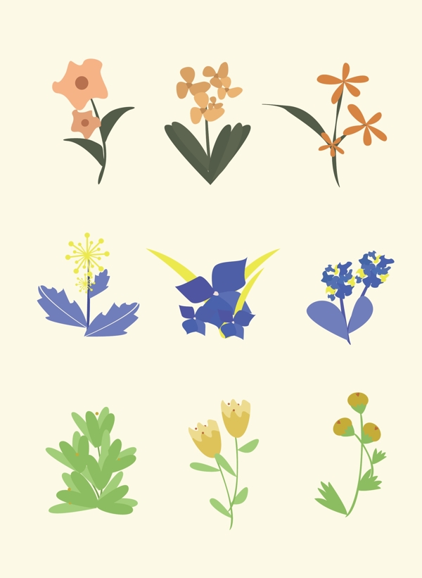 清新色彩花朵植物矢量插画