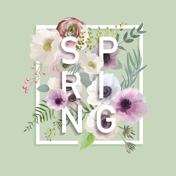 春天绿色夏花卉海报矢量