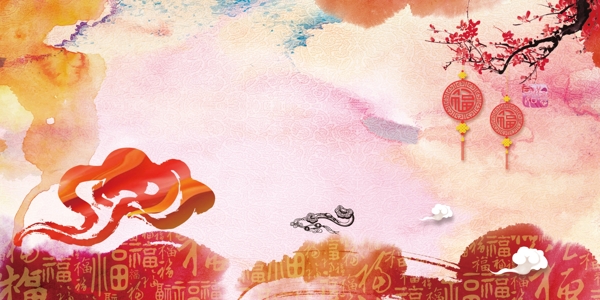 中国风新年节日背景展板背景广告背景