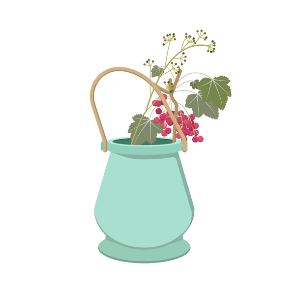 手绘矢量扁平小清新花瓶和植物