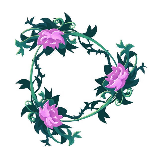 紫色花朵花环插画
