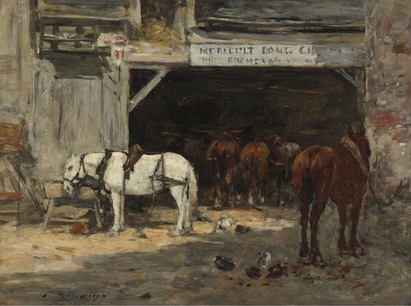 EugeneBoudinStableswithHorsesforRent1898590.jpeg画家风景画静物油画建筑油画装饰画