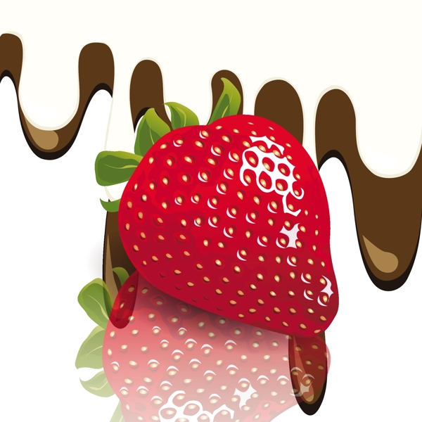 香浓巧克力鲜红草莓矢量素材