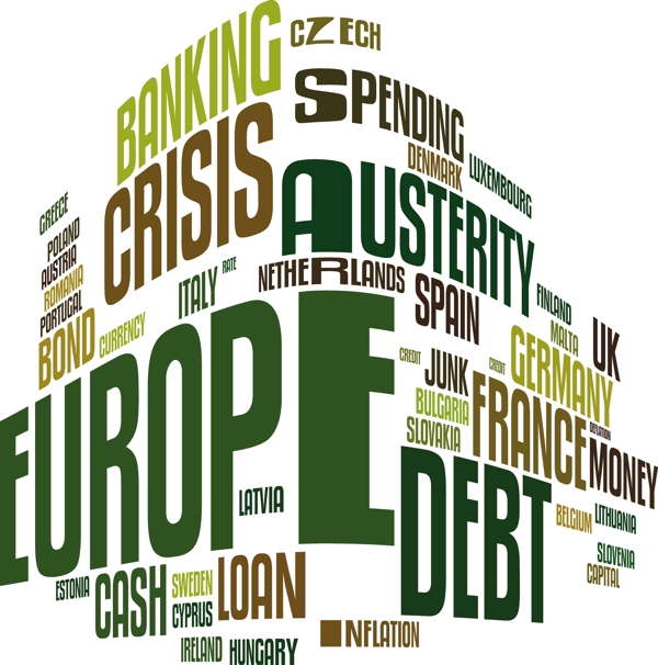 欧洲债务危机词云矢量图案