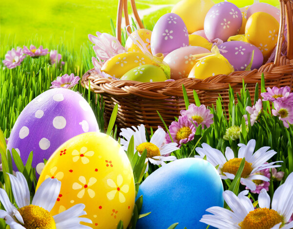 复活节彩蛋与花朵图片