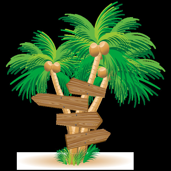 卡通绿色椰子树png元素