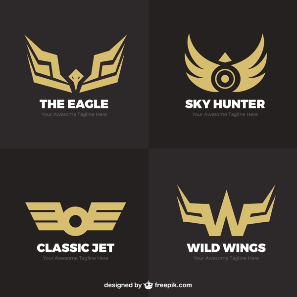现代金色翅膀双翼标志logo