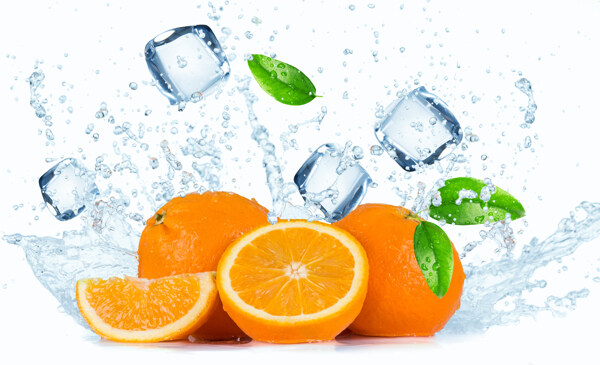 冰块水花橙子图片