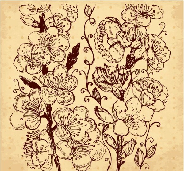 复古手绘花卉设计矢量素材