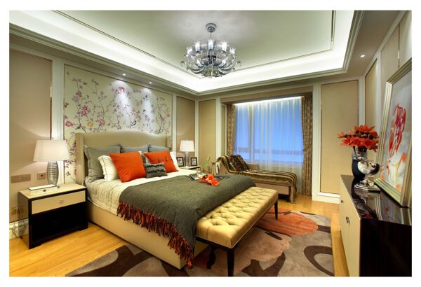 现代时尚卧室浅褐色地板室内装修效果图