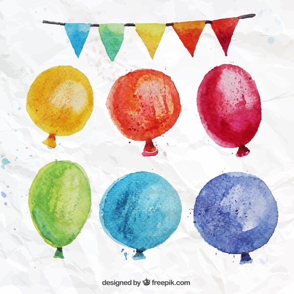 6款彩色水彩气球矢量素材