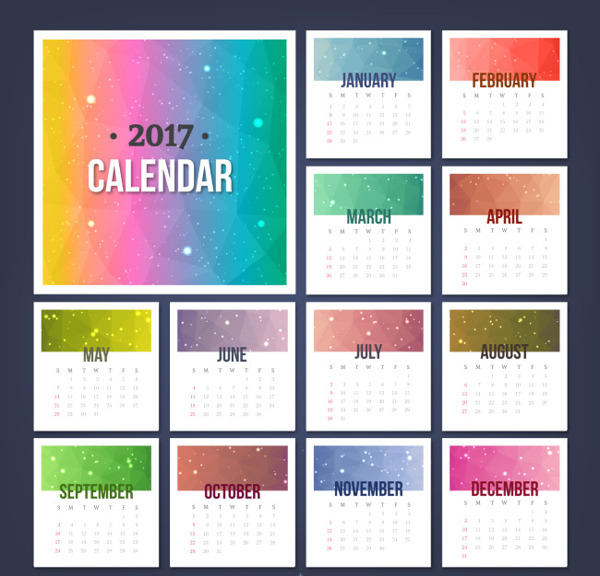 彩色2017多边形风格日历