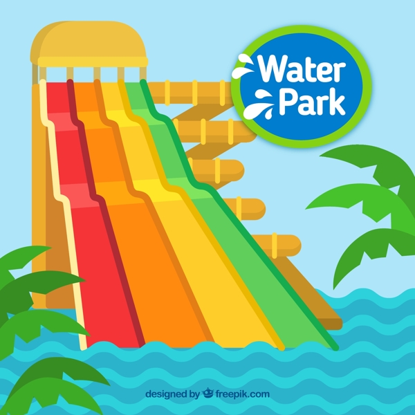 有波浪和棕榈树的水上公园