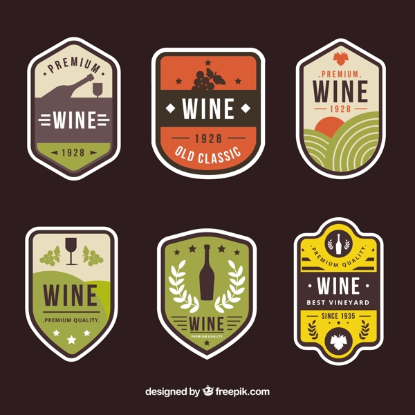 各种葡萄酒贴纸图标
