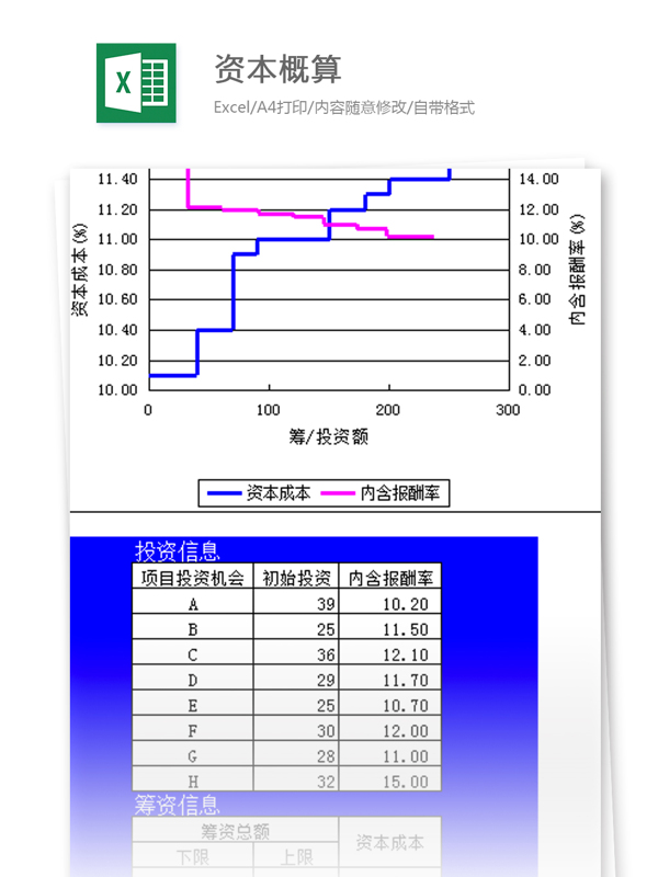 财务模型excel模板资本概算