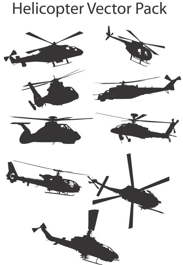 各种各样的直升机剪影矢量素材