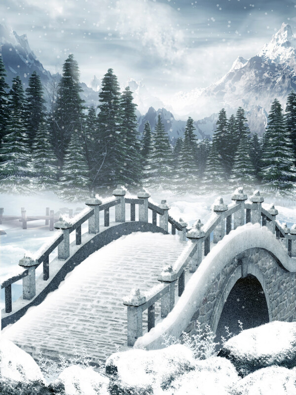 拱桥雪景