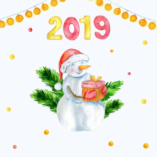 2019圣诞水彩元素素材