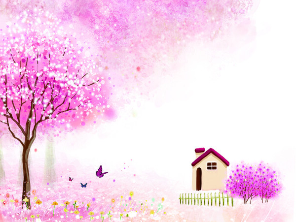 桃树花卉装饰背景墙