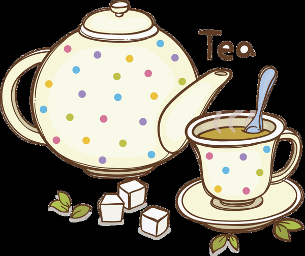 卡通清新茶壶茶杯png元素素材