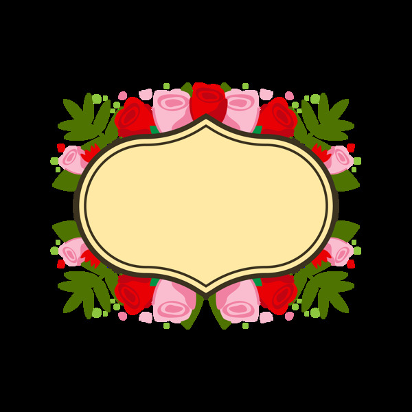 红玫瑰绿叶圆形花边免抠png透明图层素材