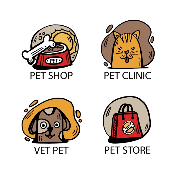 4款彩绘宠物店标志矢量素材