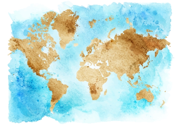 水彩牛皮纸效果世界地图背景矢量素材