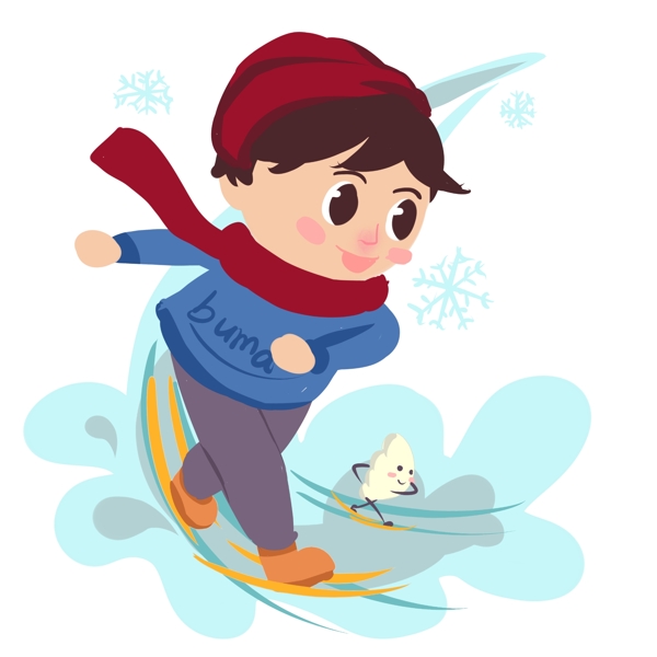 冬季玩雪手绘卡通人物PNG素材