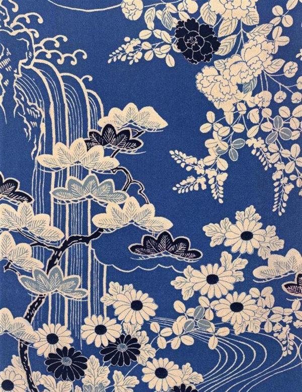 藏蓝花卉布纹背景设计素材
