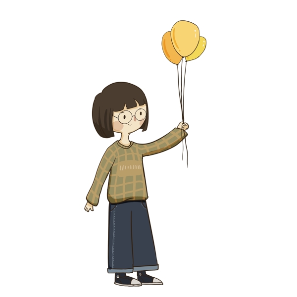 手拿气球的女孩图案元素