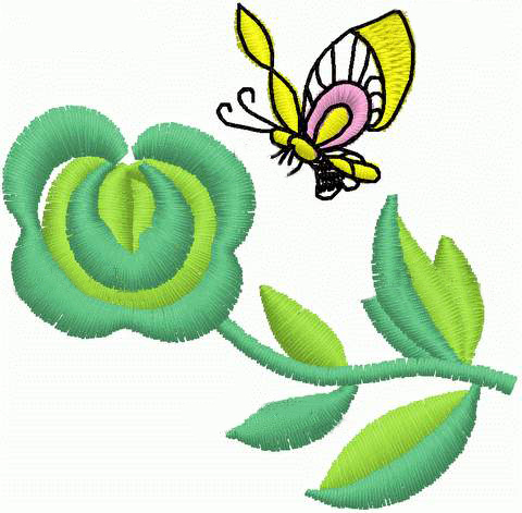绣花植物花动物蝴蝶免费素材
