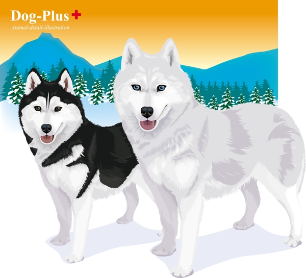 韩国可爱卡通雪橇犬2只