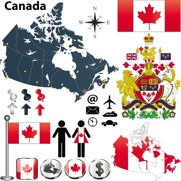 加拿大国旗地图矢量素材