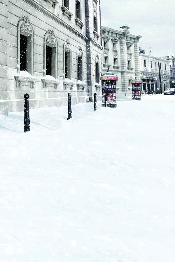 欧式建筑物与雪景影楼摄影背景图片