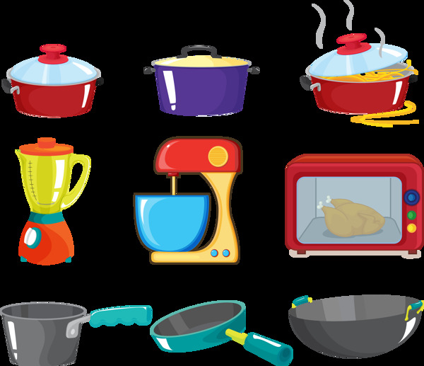 彩色厨房用品插图免抠png透明图层素材