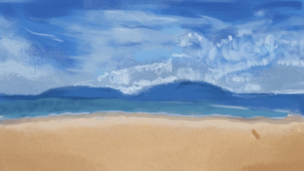 手绘油画海滩广告背景
