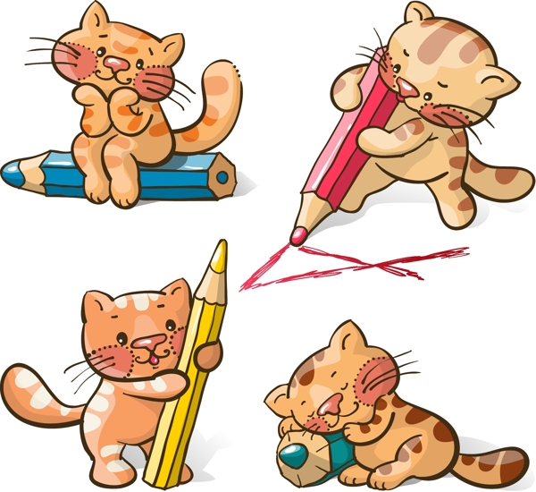 卡通猫咪与铅笔图片