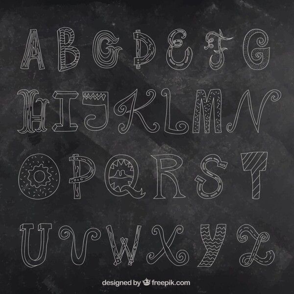 在黑板上手工绘制的字母表