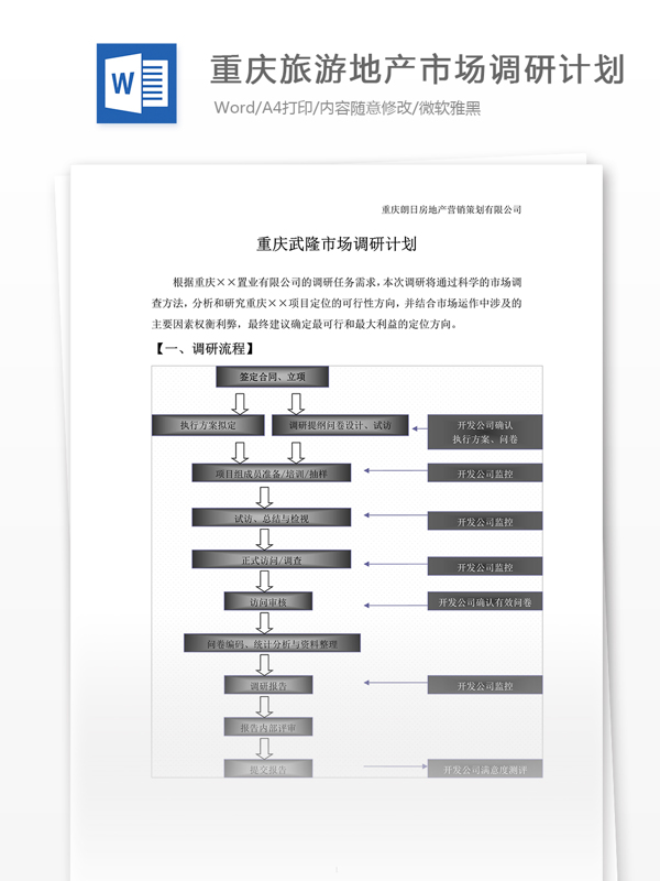 重庆旅游地产市场调研计划word文档模板