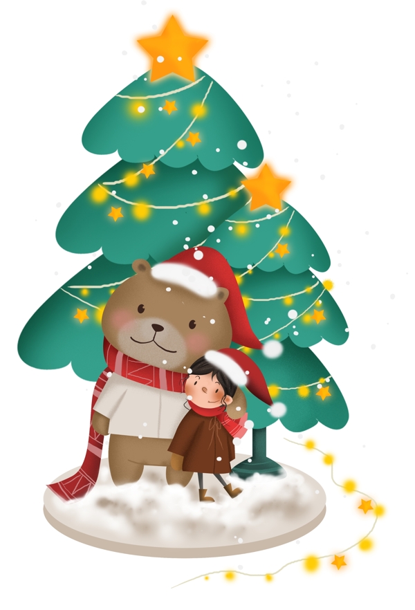 圣诞节圣诞树下的小熊和儿童