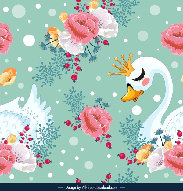 天鹅和花卉背景图片
