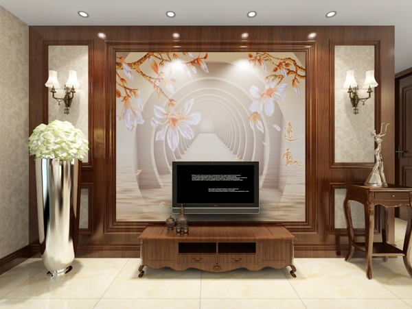 中式电视背景墙效果图模版