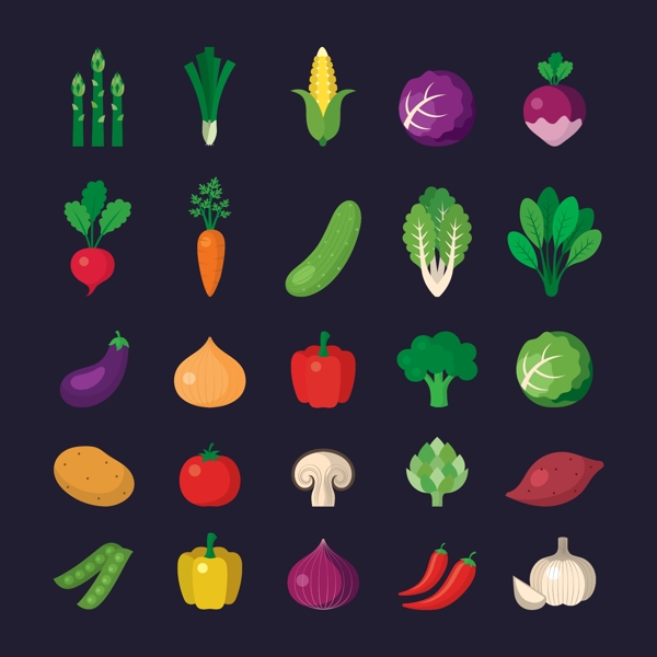 可爱矢量手绘卡通生活食材蔬菜icon