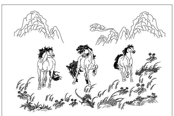 马放南山线描图图片