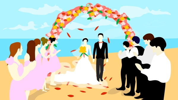 海边浪漫婚礼插画