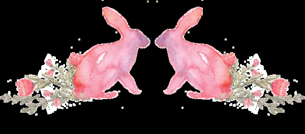 手绘水彩可爱两只兔子png透明素材