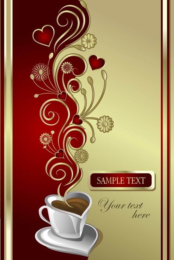 心形咖啡杯咖啡厅餐牌封面设计矢量封面设计爱心咖啡屋eps