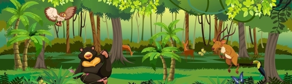 卡通动物森林背景手绘矢量图