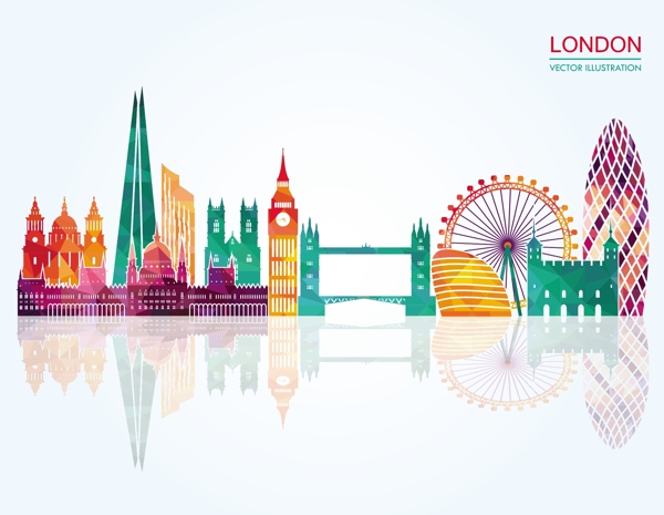 伦敦城市彩色模块剪影图